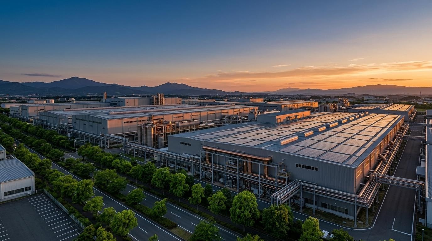 日本の製造業工場のパノラマ風景